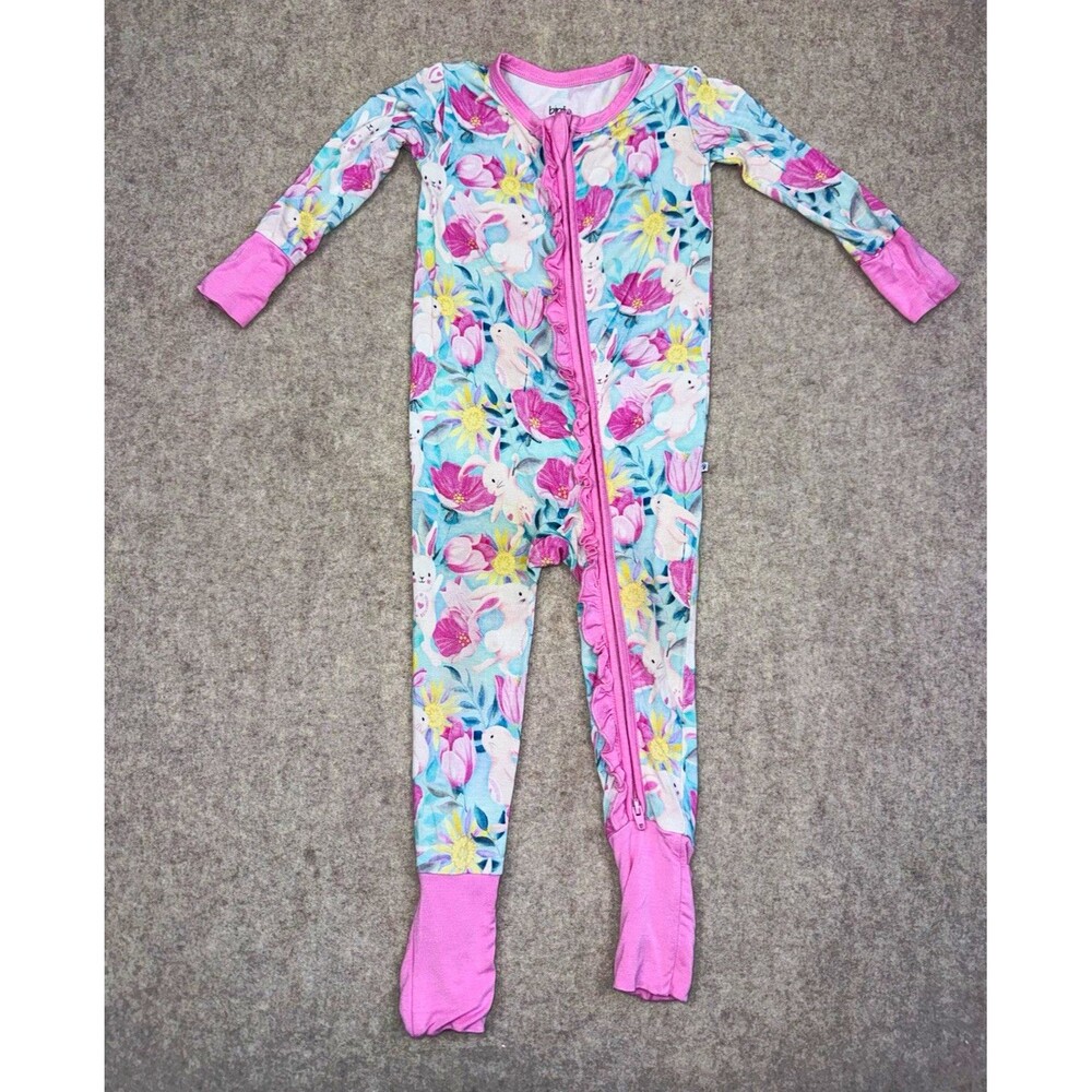 Birdie Bean 6-12M Girls Footed Sleeper Full Zip Long Sleeve Floral Pink